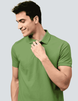 Men Solid Polo Neck Cotton Light Green T-Shirt