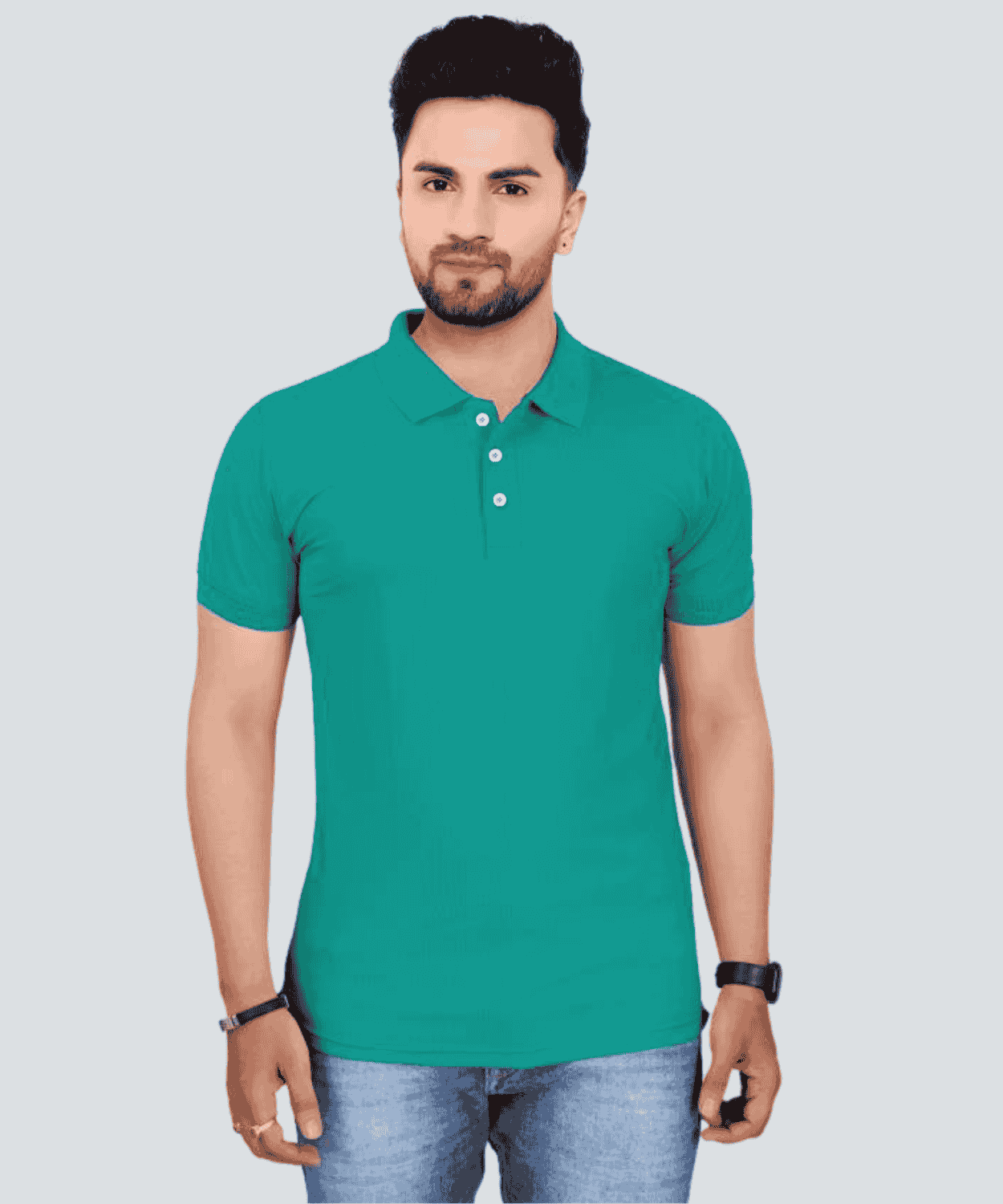 Solid Men Polo Neck Light Green T-Shirt