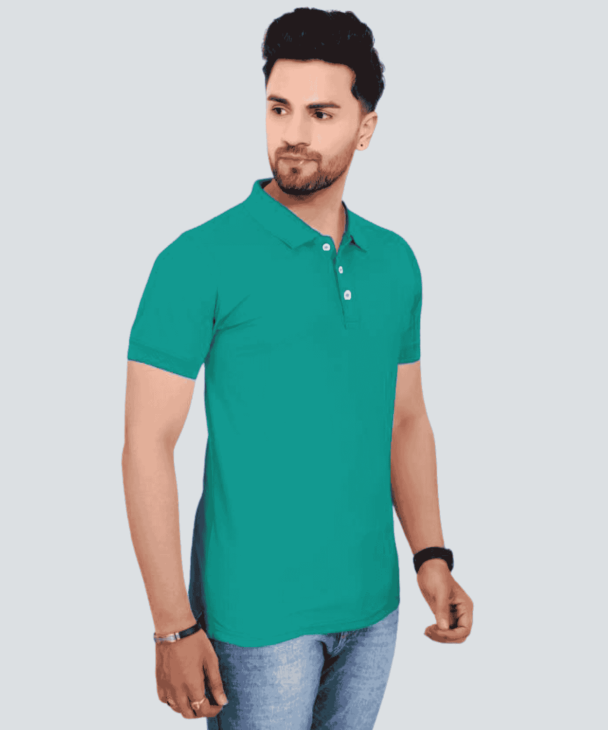 Solid Men Polo Neck Light Green T-Shirt