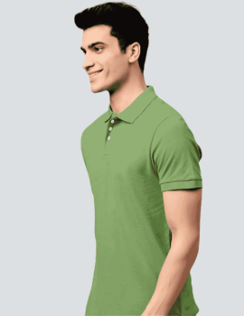 Men Solid Polo Neck Cotton Light Green T-Shirt