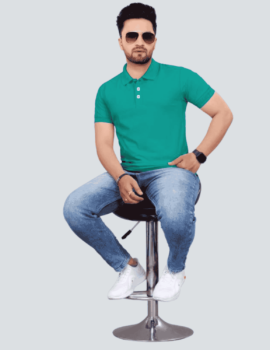 Men Solid Polo Neck Cotton Turkish Green T-Shirt