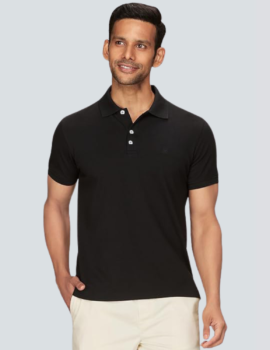 Men Solid Polo Neck Cotton Blend Black T-Shirt