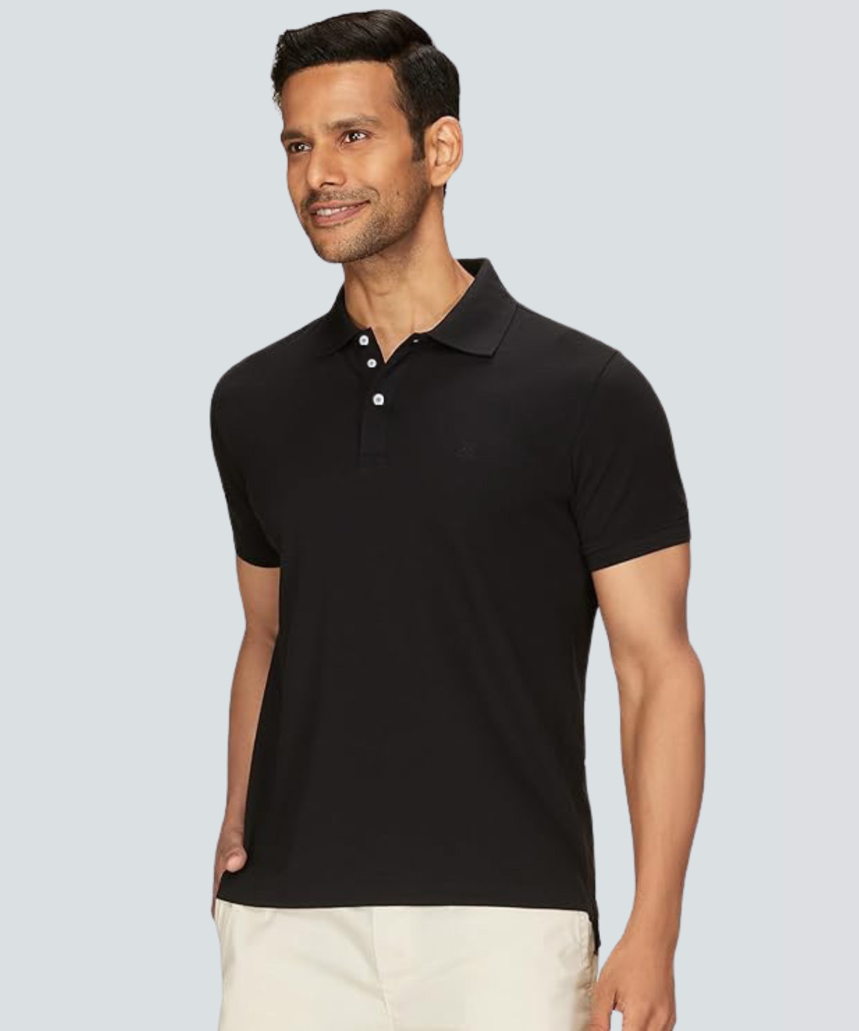 Solid Men Polo Neck Black T-Shirt