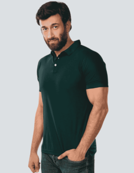 Men Solid Polo Neck Cotton Blend bottle green T-Shirt