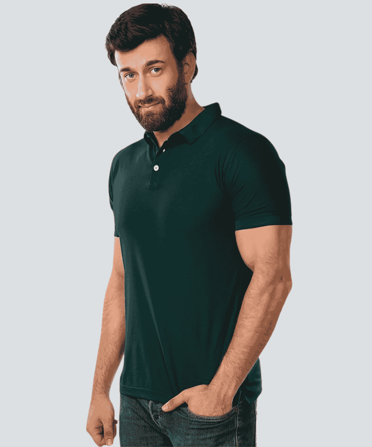 Solid Men Polo Neck Bottle Green T-Shirt