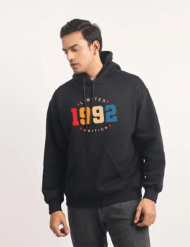 Printed Stylish 1992 Hoodie for Men- Black/ White