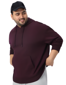 Plus Size Urban Fit Stylish Hoodie for Men In Maroon