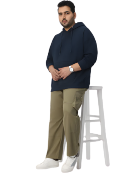Plus Size Urban Fit Stylish Hoodie for Men In Navy Blue