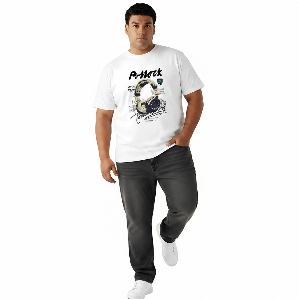 Vintage Headphones Design Plus-Size White Graphic Tee