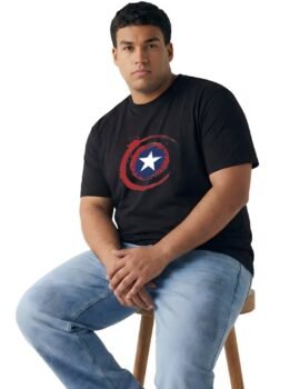 Captain America Shield Printed Cotton T-Shirt | Plus Size