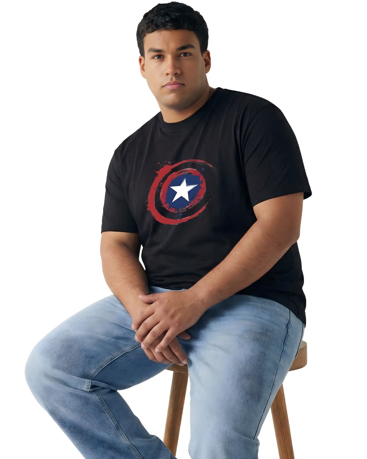 Captain America Shield Printed Cotton T-Shirt | Plus Size