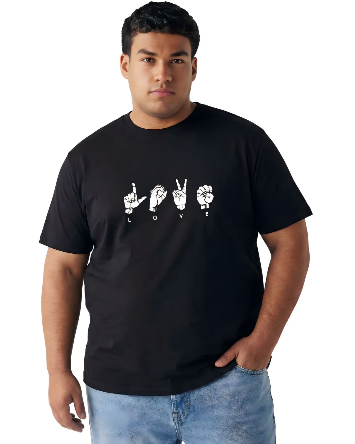 American Sign Language LOVE Tee – Premium Cotton – Plus Sizes 2XL-7XL